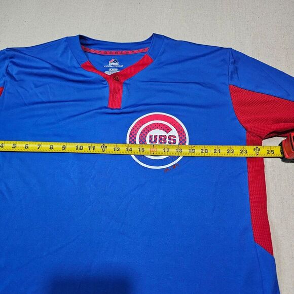 Majestic Chicago Cubs Blue And Red  Cool Base Coach Shirt V Neck Button Size XL - Picture 5 of 6